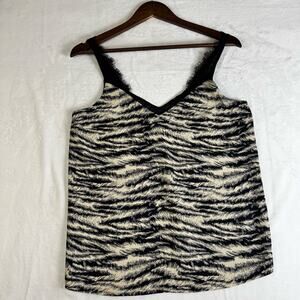 Express Zebra Print Lace Trim Cami Tank Top Women Small Black Cream